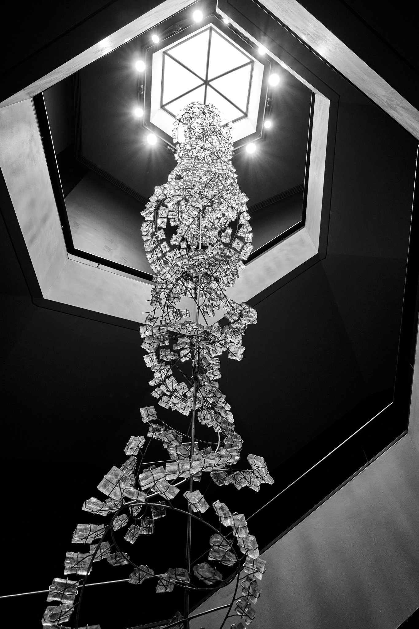 Ultra HDR version of the atrium sculpture with brighter overhead light and reflective highlights.