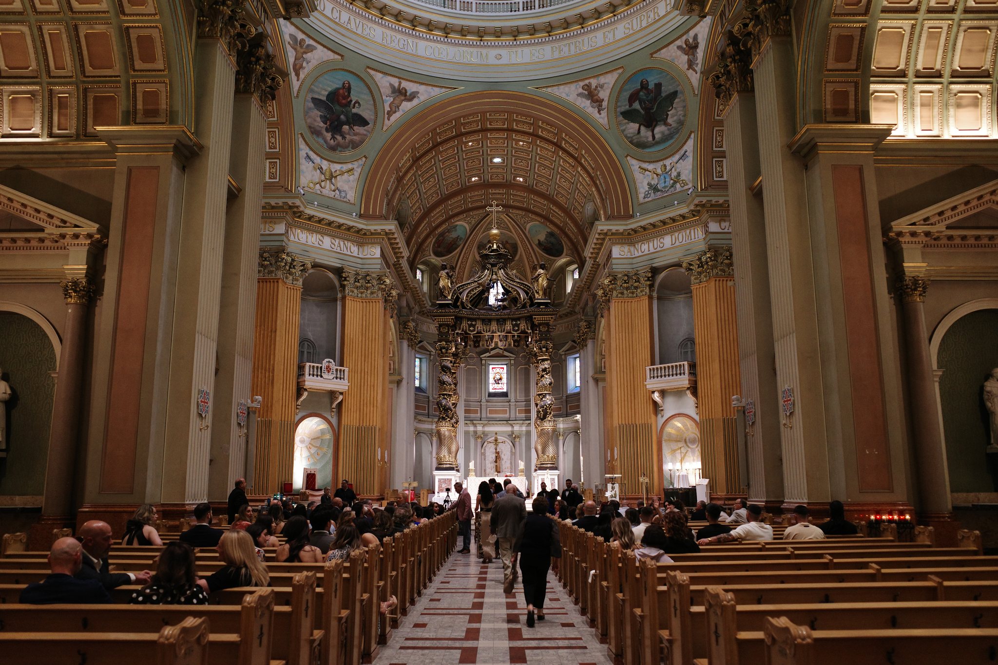 ToneLatch Ultra HDR export of the same cathedral interior with brighter highlights and preserved Positive Film color.
